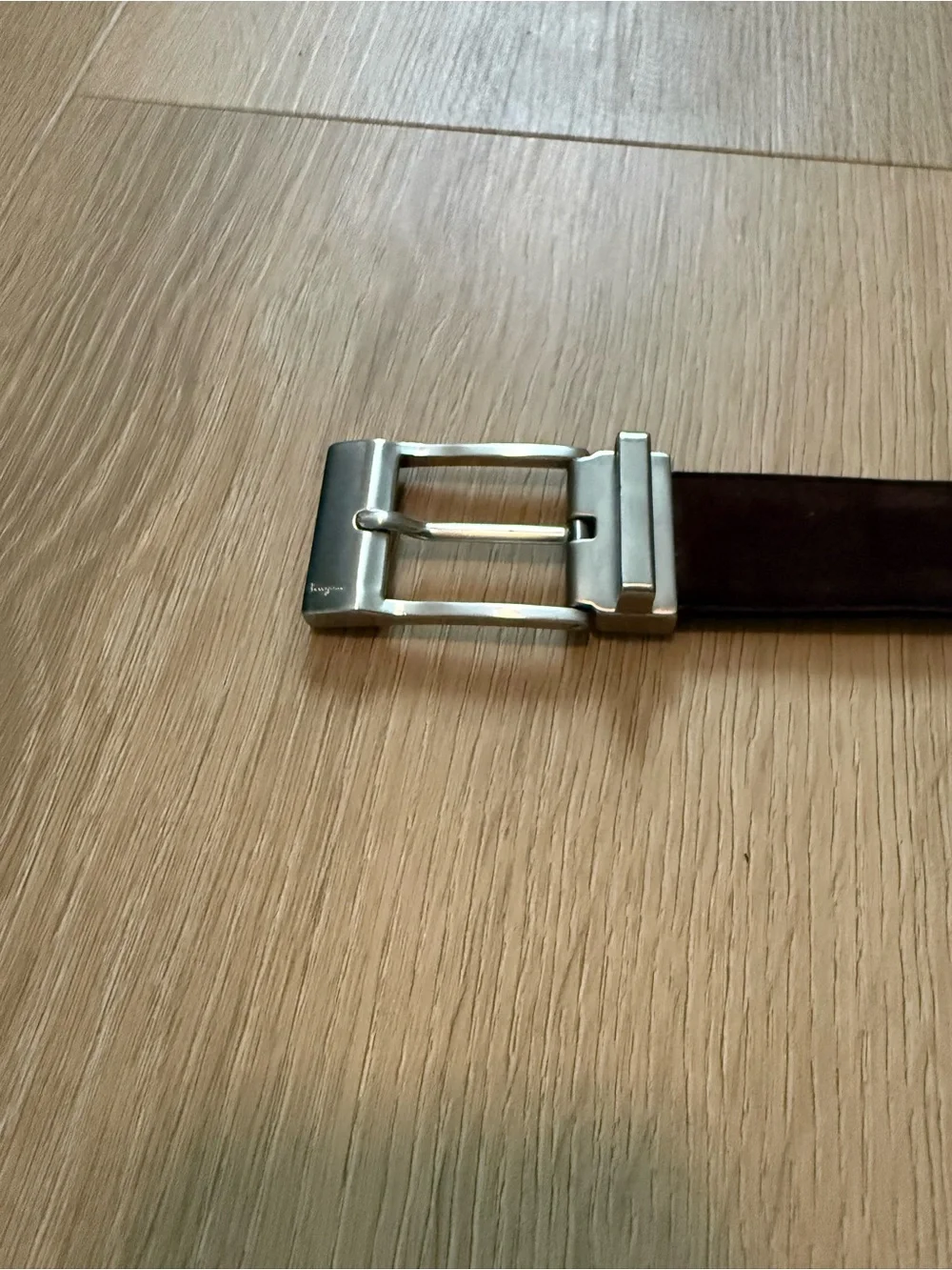 Salvatore Ferragamo Men's Dark Brown Suede Belt with Silver Buckle Size 36